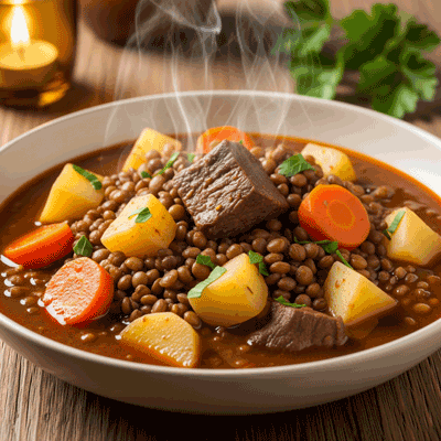 Dieta weganska gulasz z soczewicy z ziemniakami i marchewk